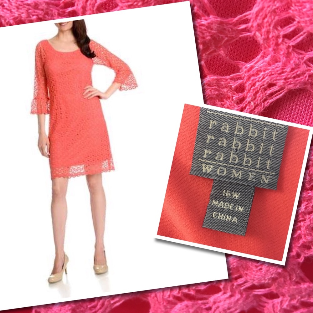 NWT Rabbit Rabbit Rabbit Coral LACE Dress 16W